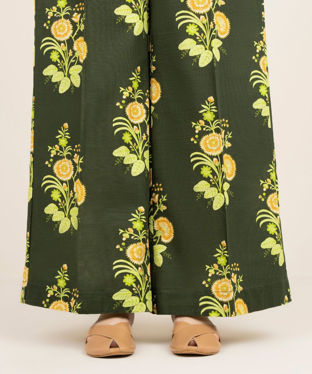 Women's RTW Cambric Green Printed Flared Pants
