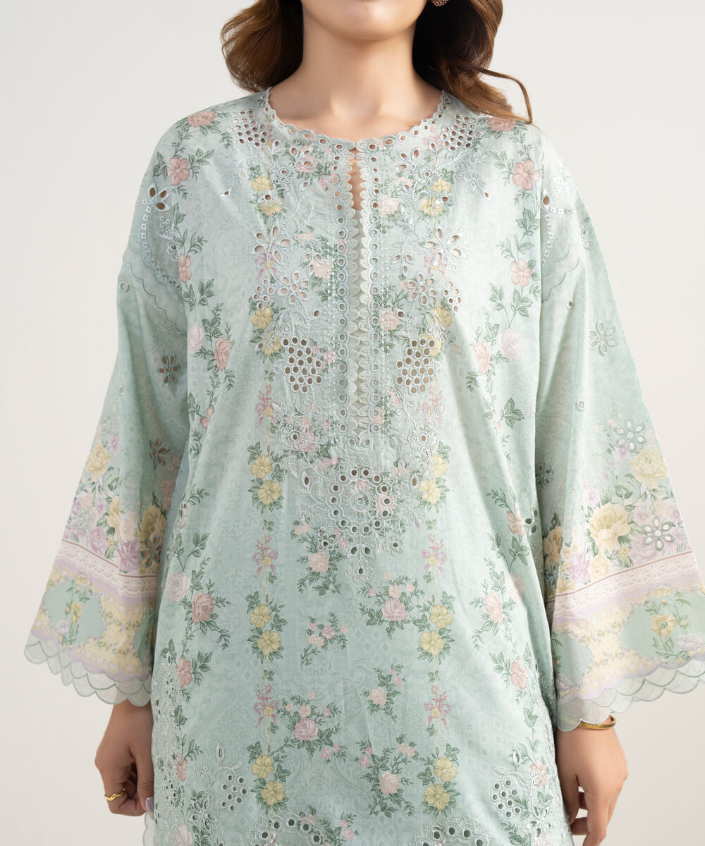 Women's Unstitched Fine Lawn Embroidered White  3 Piece Suit