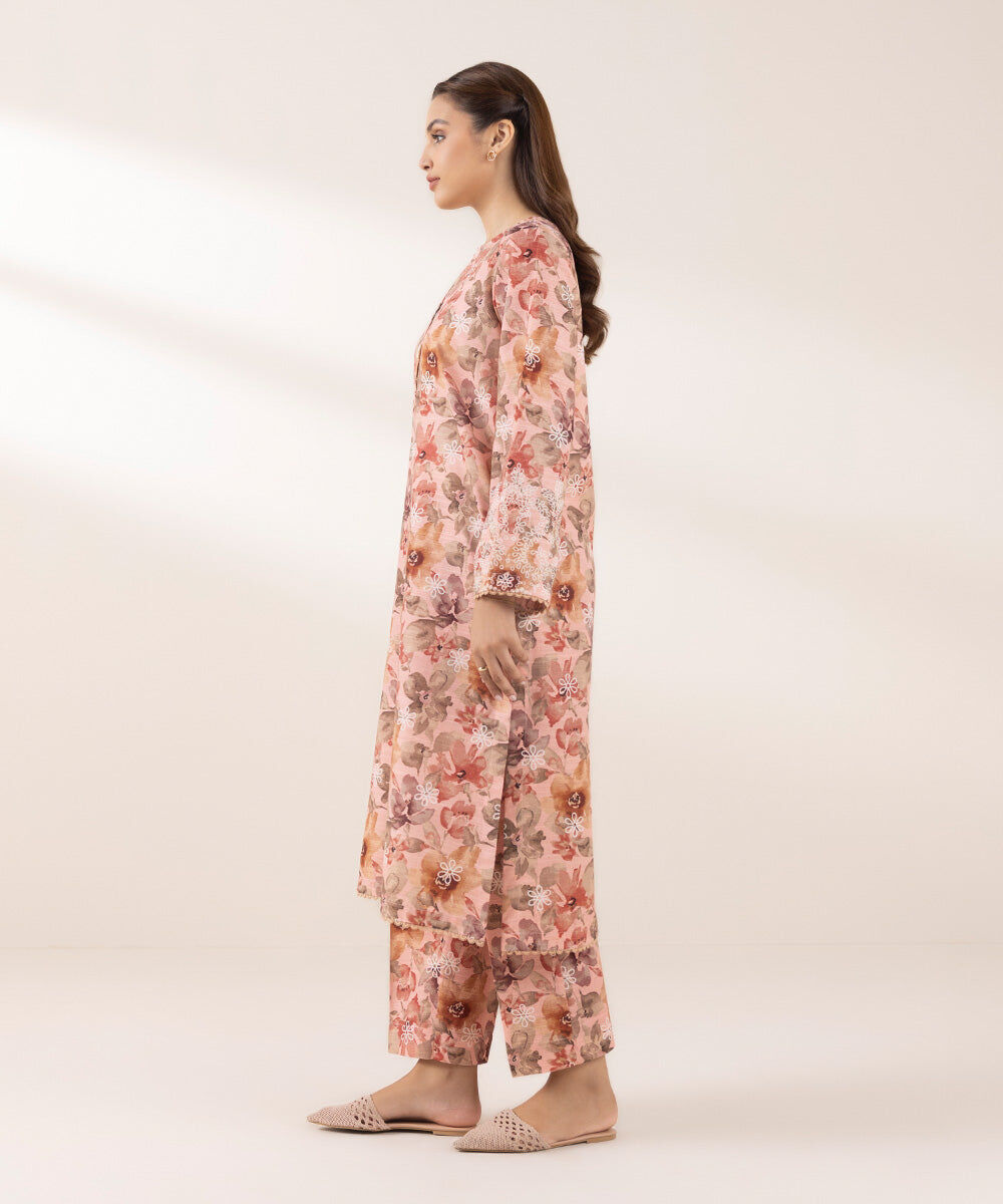 Woman - Pink Printed Khaddar Shirt