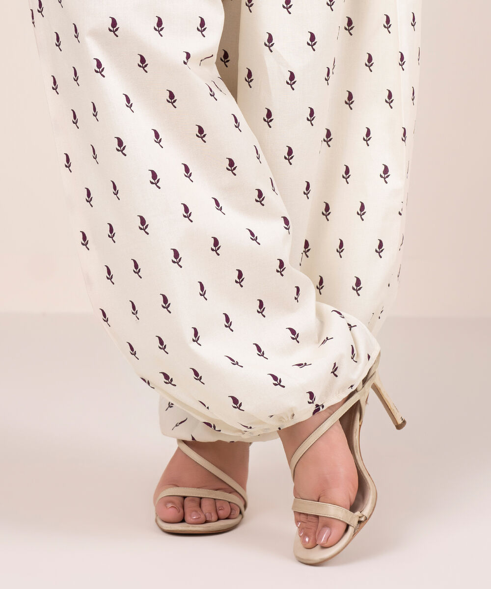 Women's RTW Cambric Printed Off White Balloon Pants