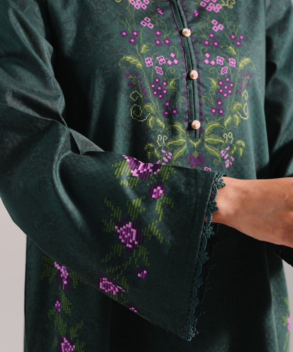 Women's RTW Dobby Printed Dark Green 2 Piece Suit