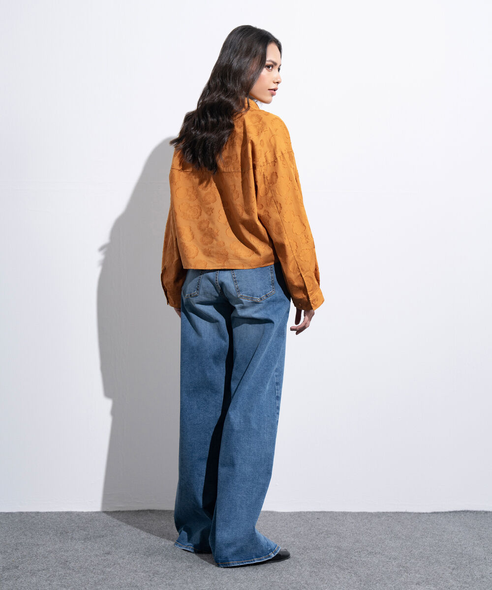 Women's Western Mustard Button Through Cocoon Shirt