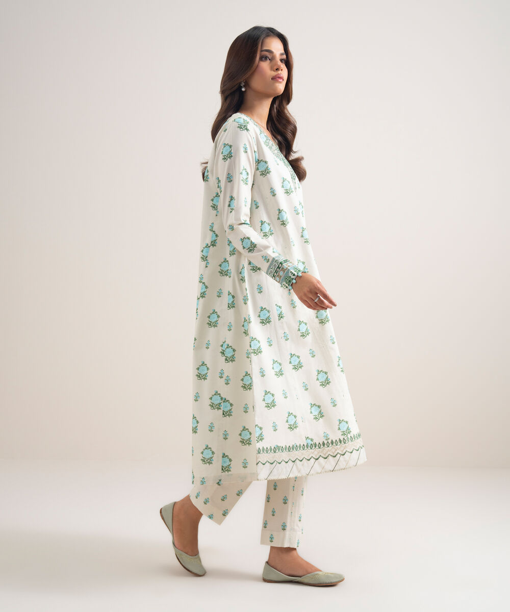 Women's Unstitched Lawn Embroidered Off White  2 Piece Suit