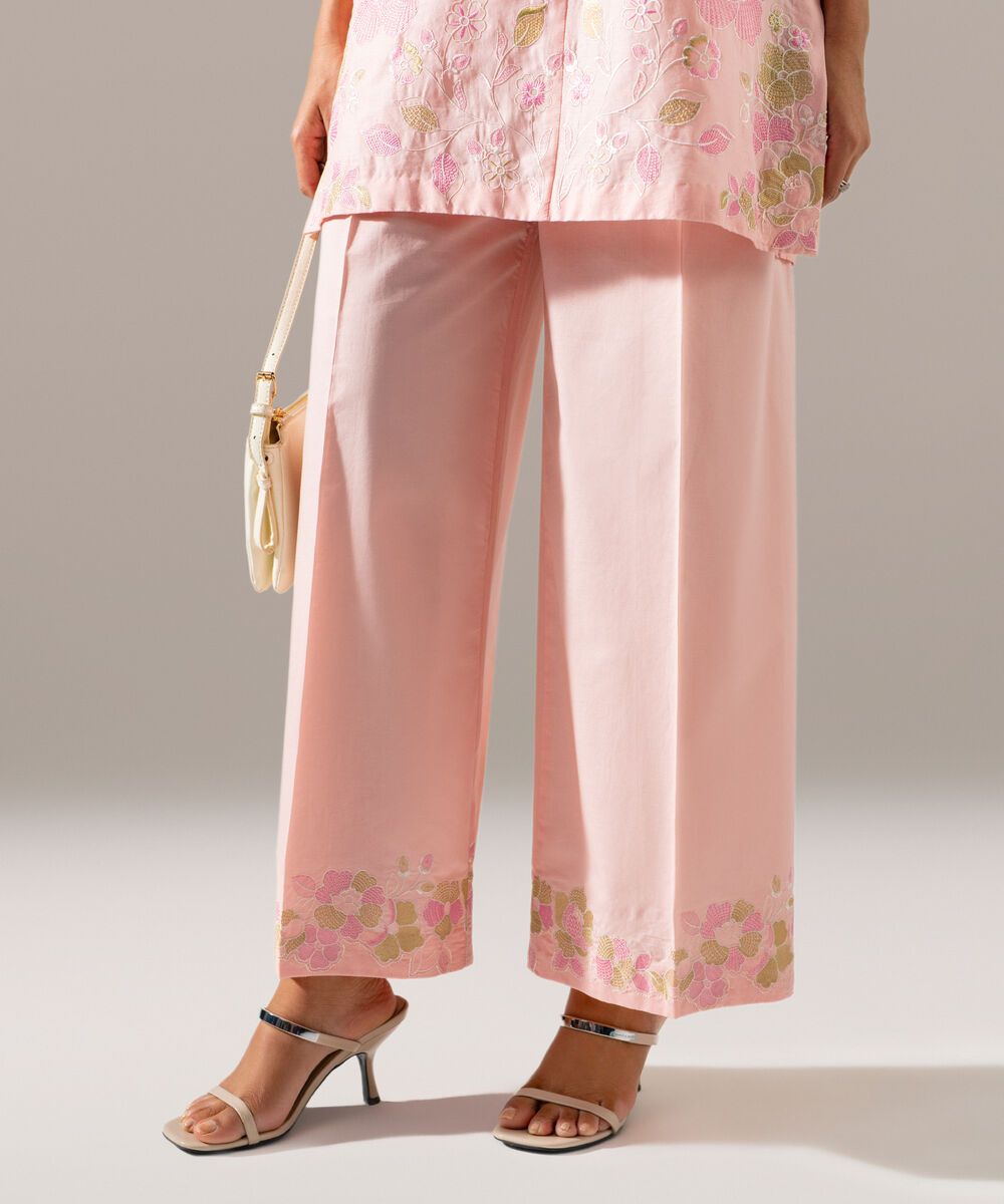Women's RTW Lawn Solid Embroidered Pink 3 Piece Suit