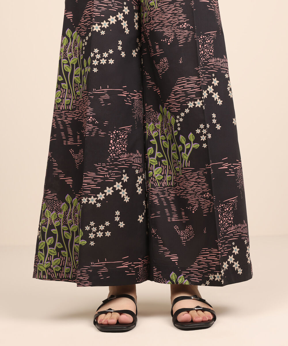 Women's RTW Cambric Black Printed Flared Pants