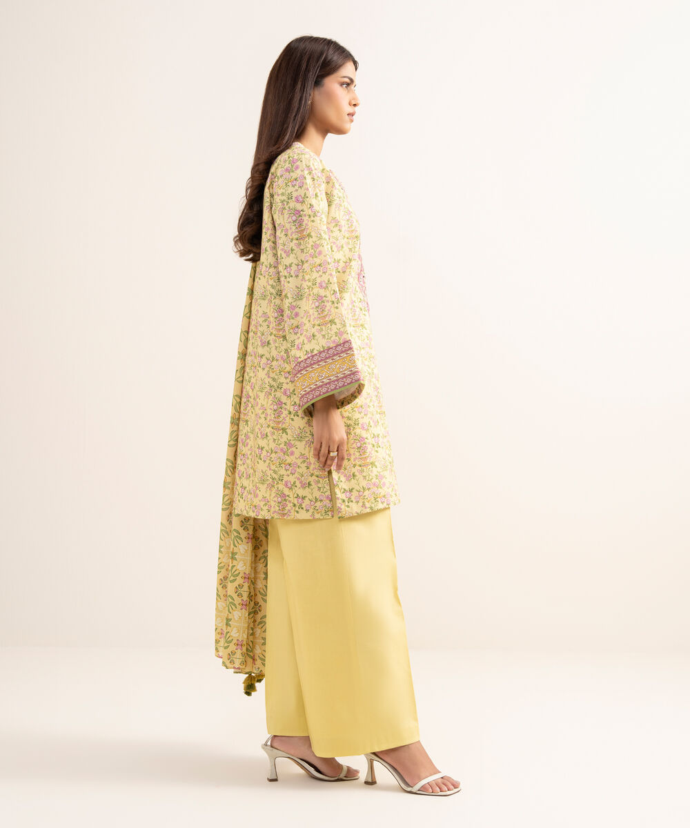 Women's Unstitched Lawn Embroidered Yellow 3 Piece Suit