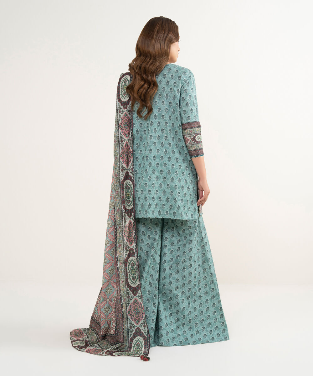 Women's Unstitched Lawn Embroidered Teal Green 3 Piece Suit