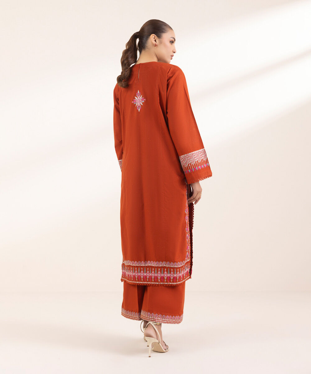 Women's Pret Multineps Orange Embroidered A-Line Shirt