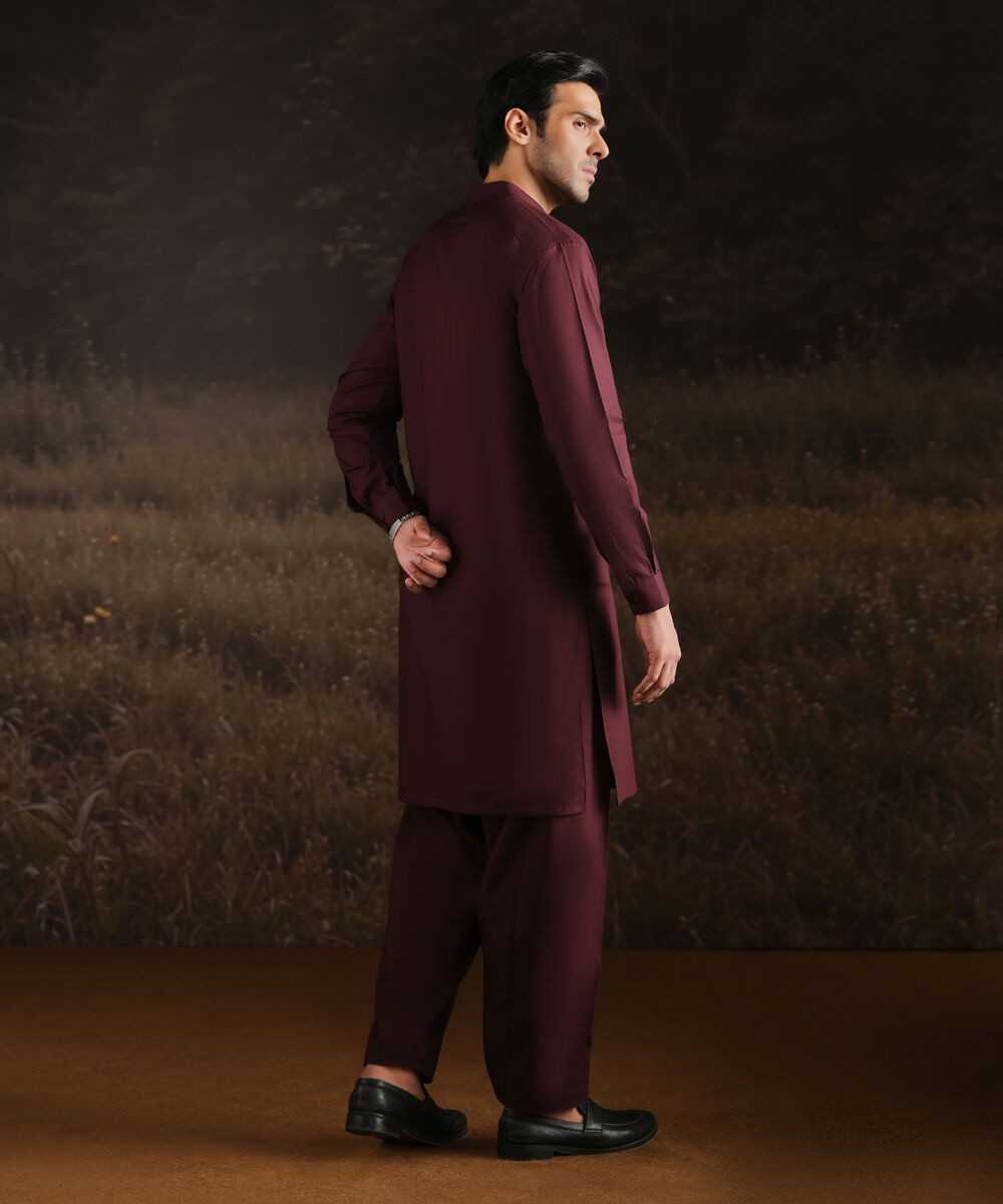 Men Unstitched Cotton Maroon Full Suit Fabric