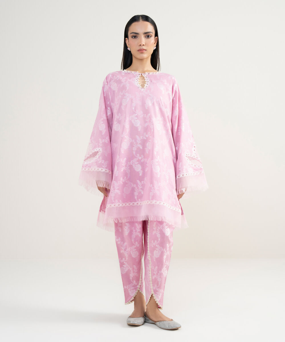 Women's RTW Extra Weft Jacquard Embroidered Pink 2 Piece Suit