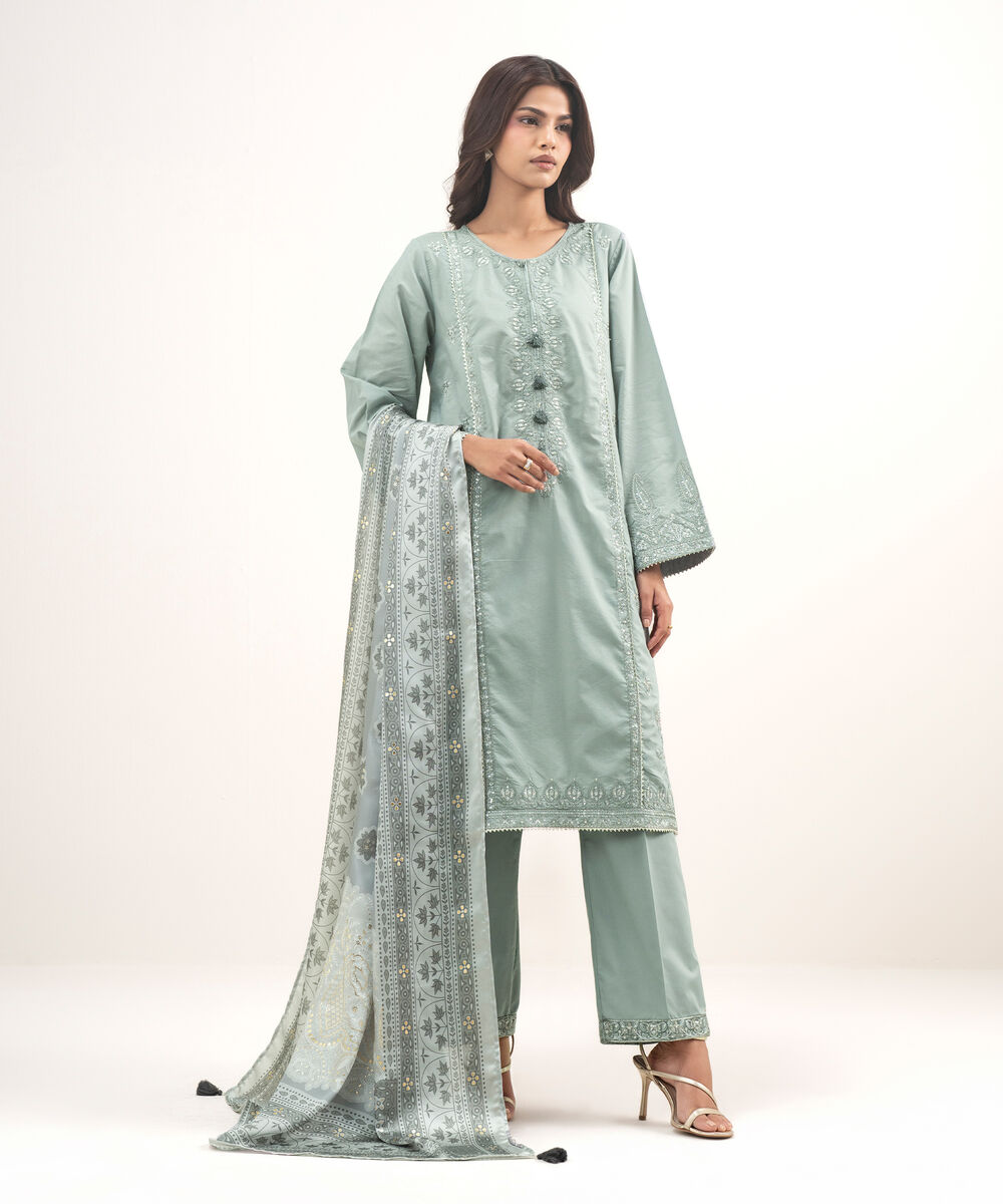 Women's RTW Zari Lawn Embroidered Grey 2 Piece Suit