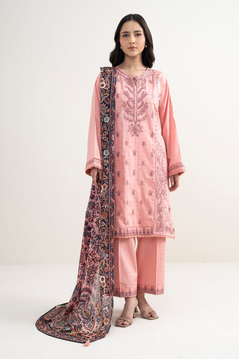 3 Piece - Embroidered Dobby Suit