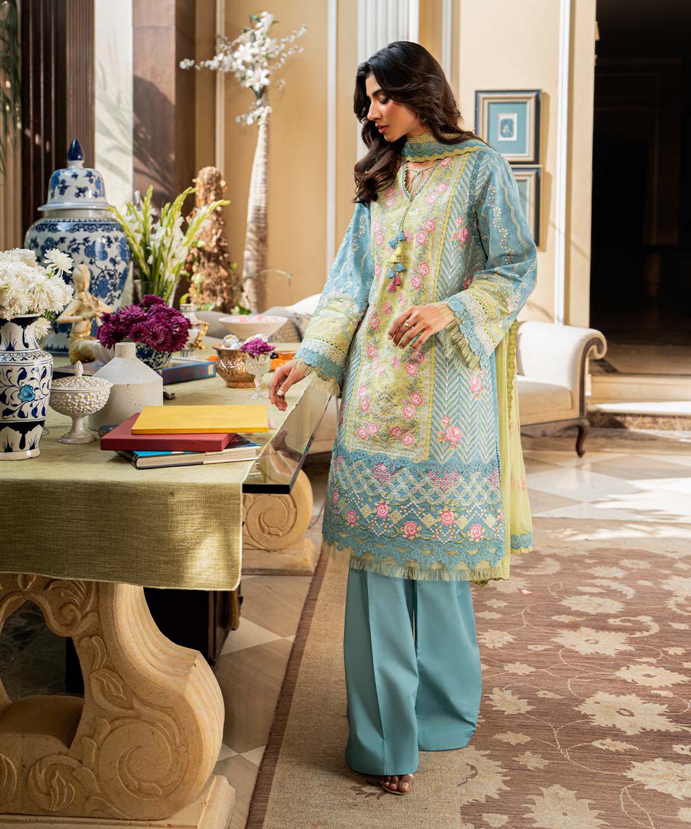 Woman - Blue 3 Piece - Embroidered Dobby Suit