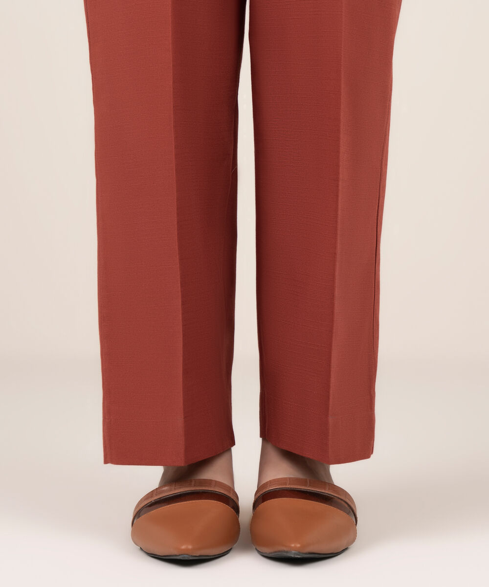 Women's RTW Khaddar Solid Red Straight Pants