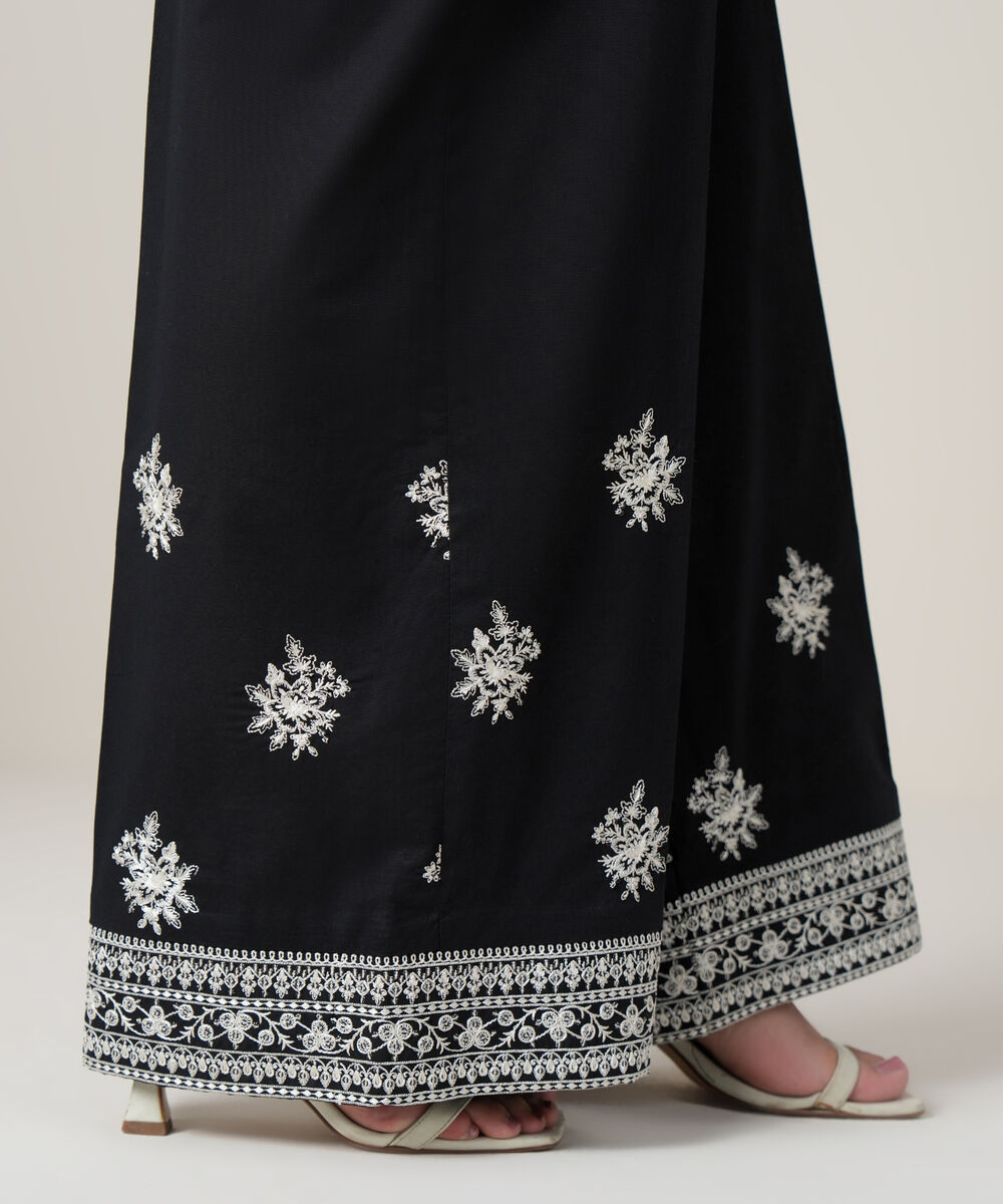 Women's RTW Cambric Black Embroidered Trousers