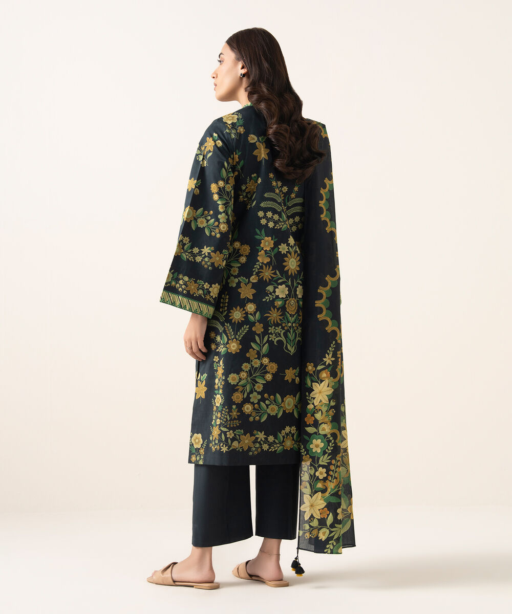 Women's Unstitched Lawn Printed Black 3 Piece Suit