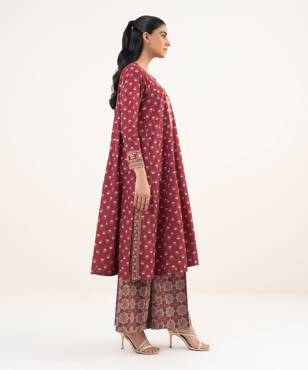 Women's RTW Cambric Maroon Embroidered A-Line Shirt