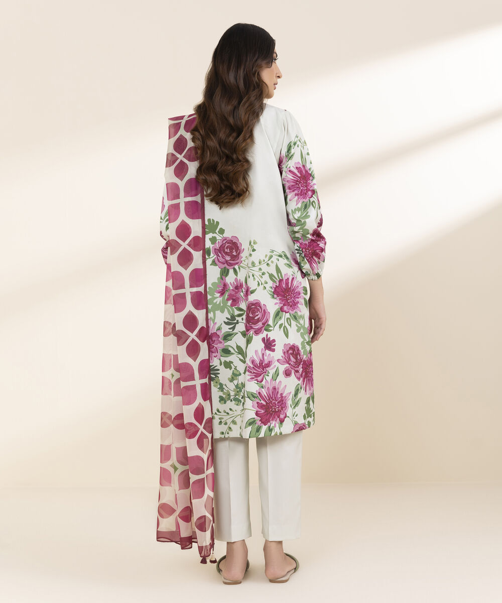 Unstitched Women's Off White Lawn 3 Piece Suit