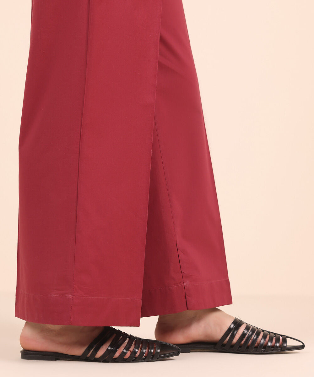 Women's RTW Cambric Red Solid Flared Pants