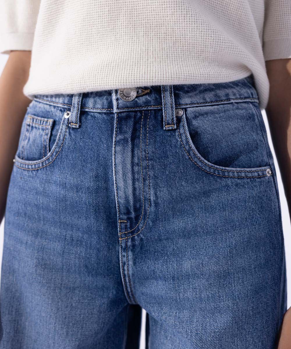 Woman - Blue Wide Leg Jeans with Side Panel