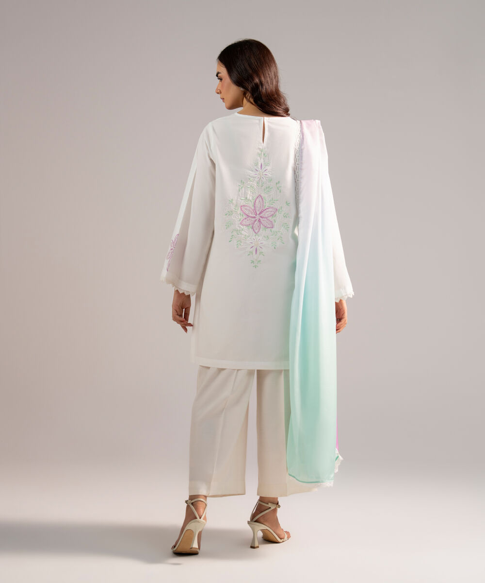 Women's RTW Cambric Embroidered White 2 Piece Suit