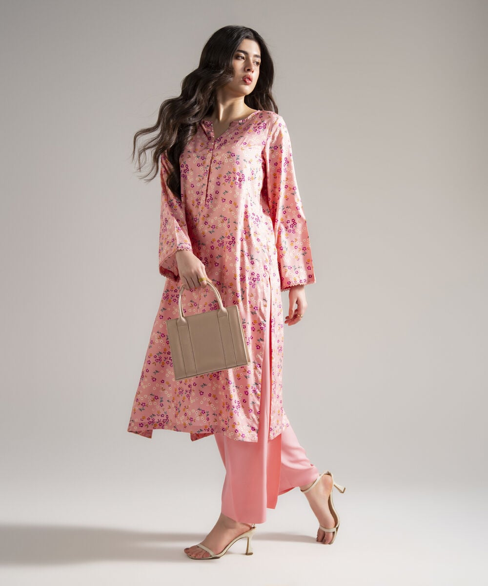 Women's RTW Arabic Lawn Printed Pink 2 Piece Suit