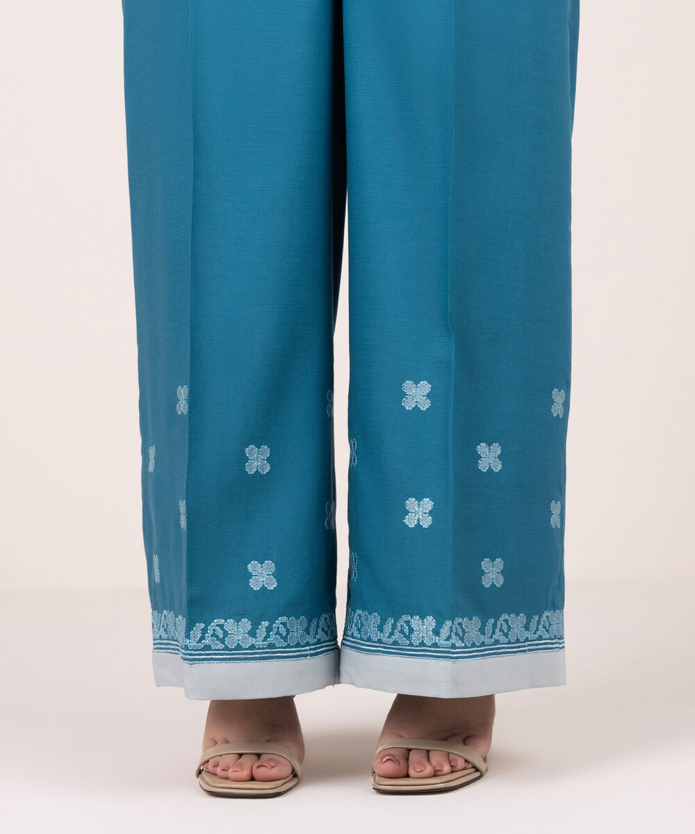 Women's RTW Cotton Viscose Embroidered Blue Culottes