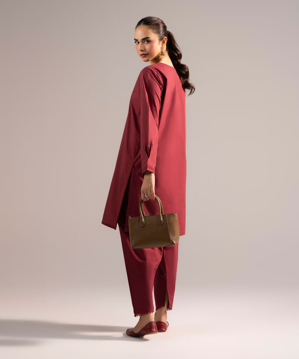 Women's RTW Poplin Solid Maroon Straight Shirt