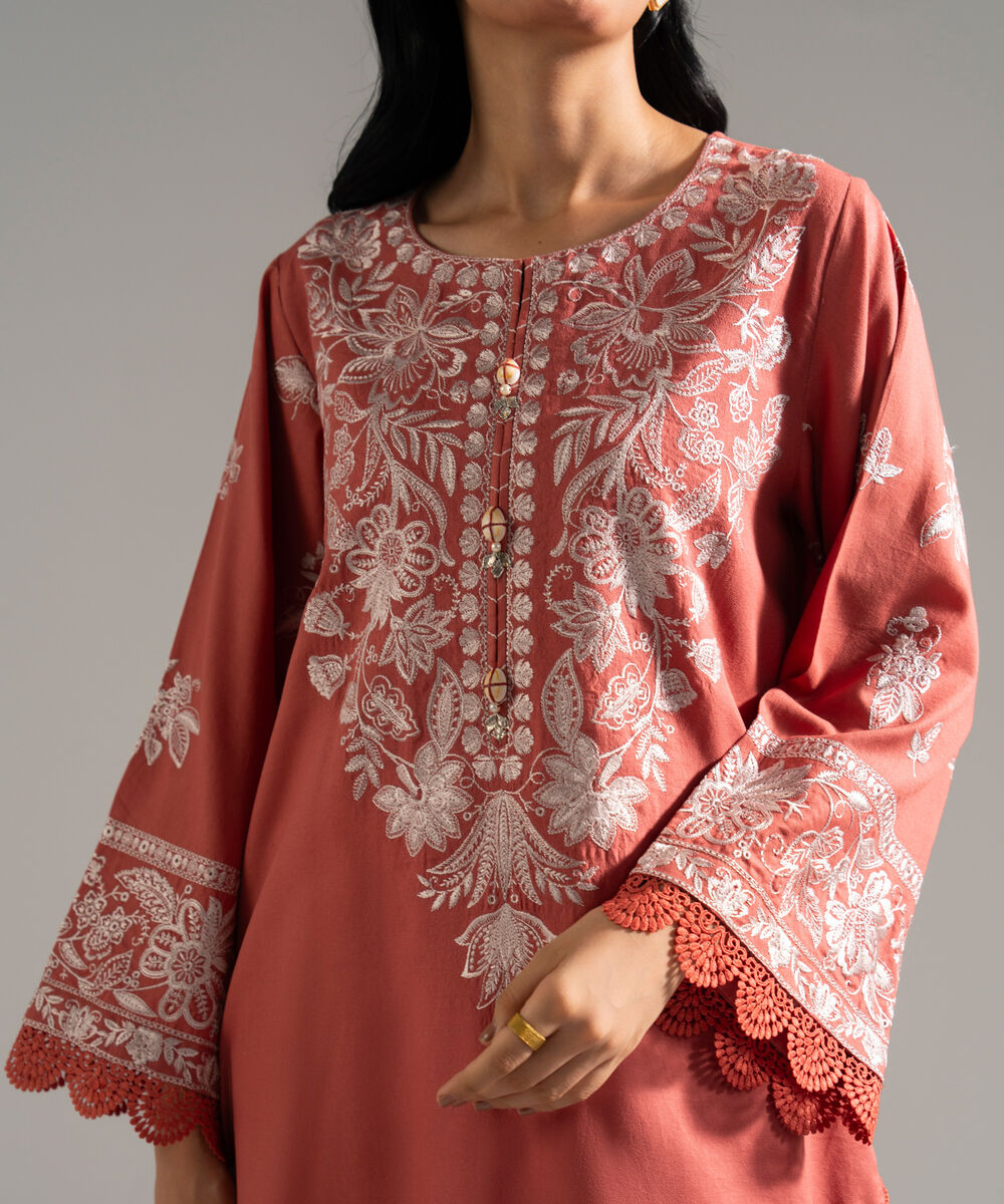 Women's RTW Dobby Crepe Embroidered Pink 3 Piece Suit