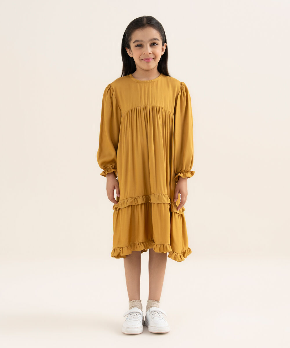 Girl's Bedford Solid Mustard Tier Dress