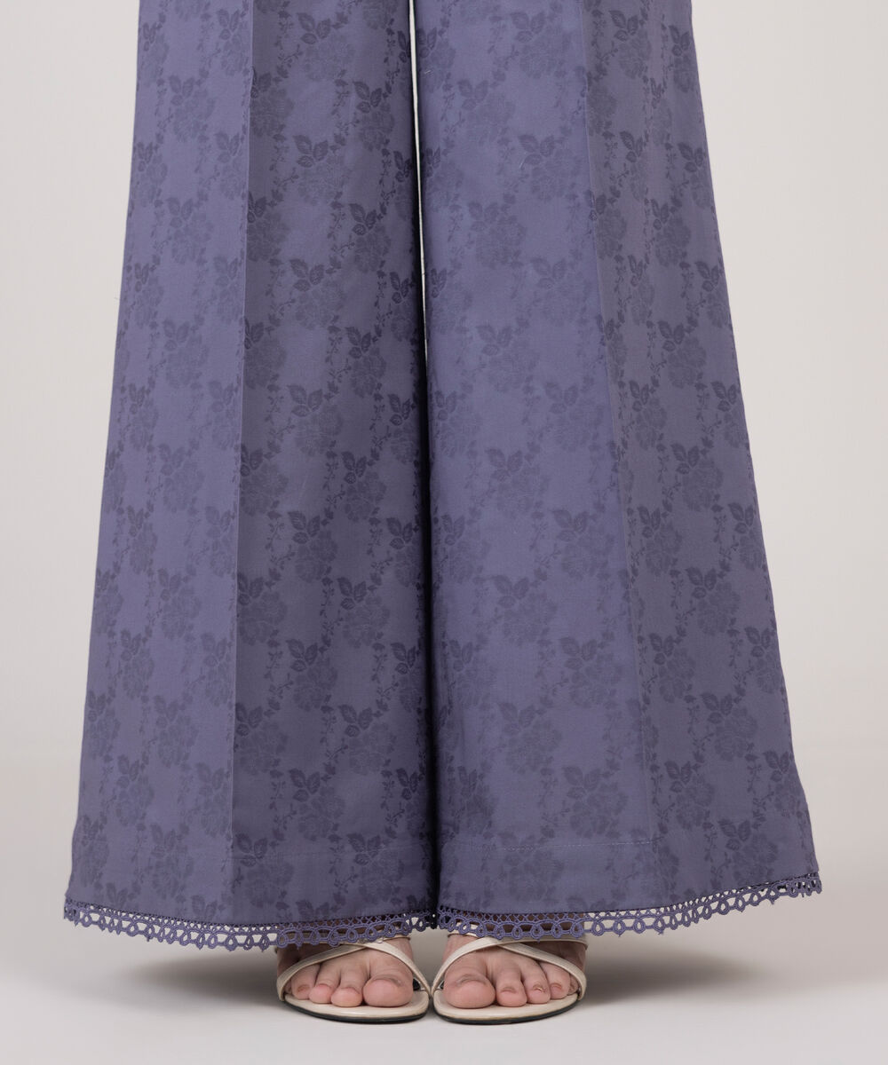 Women's RTW Cotton Jacquard Purple Solid Flared Pants