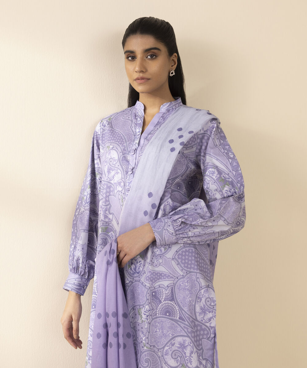 Unstitched Women's Purple Lawn 3 Piece Suit