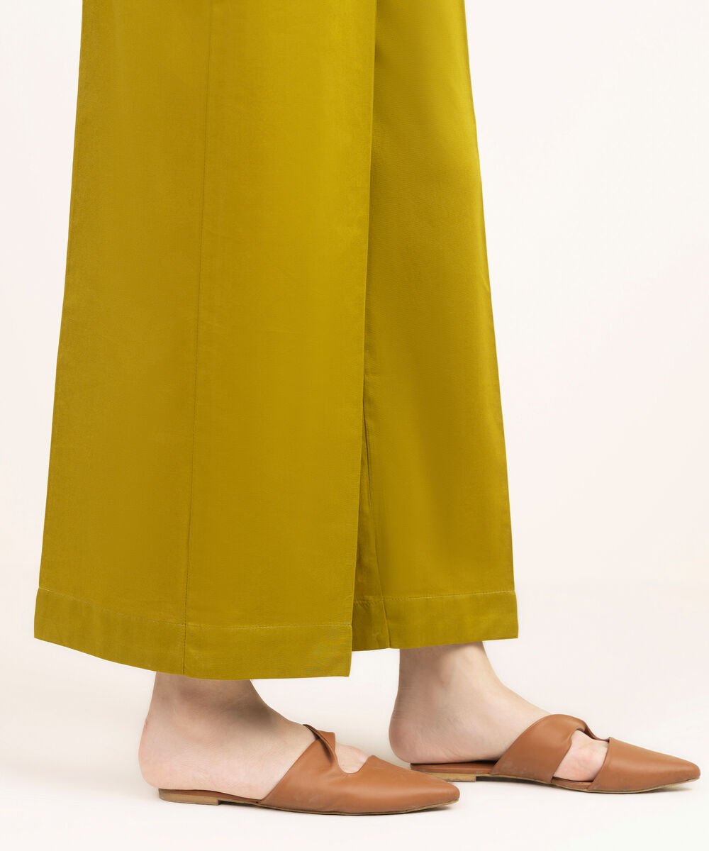 Women's RTW Cambric Solid Green Flared Pants