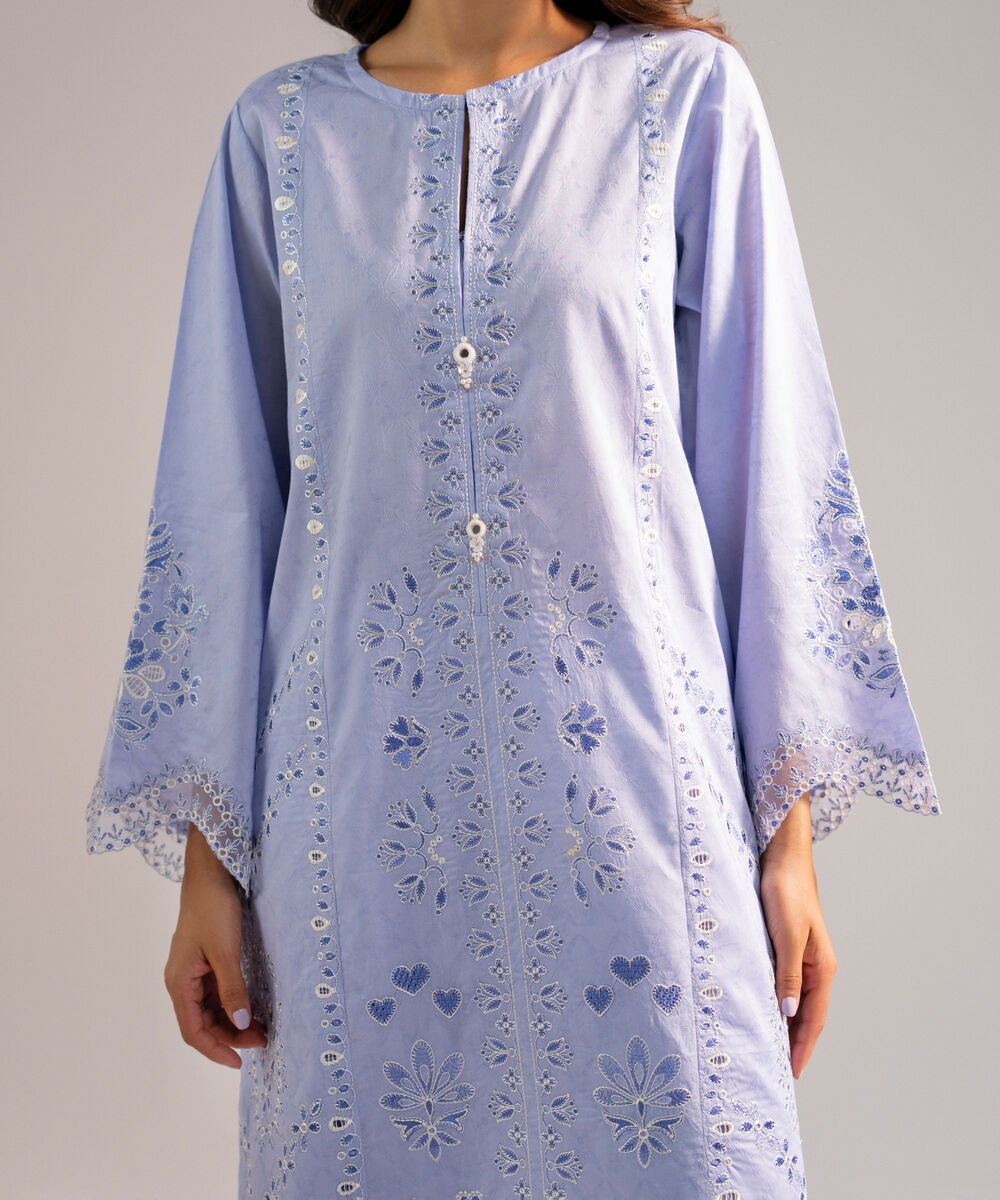 Women's RTW Self Jacquard Embroidered Lilac 3 Piece Suit