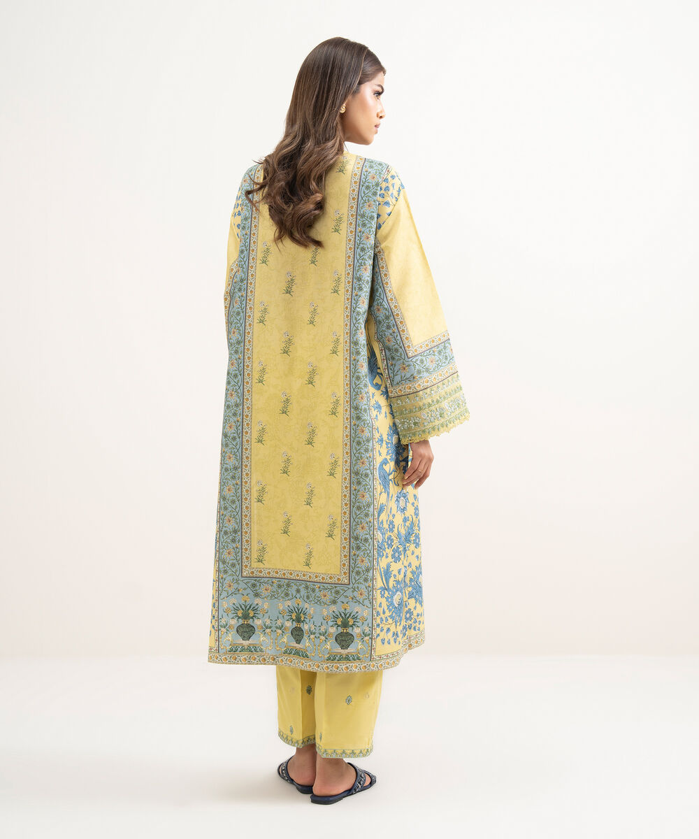 Women's RTW Zari Cotton Embroidered Yellow A-Line Shirt