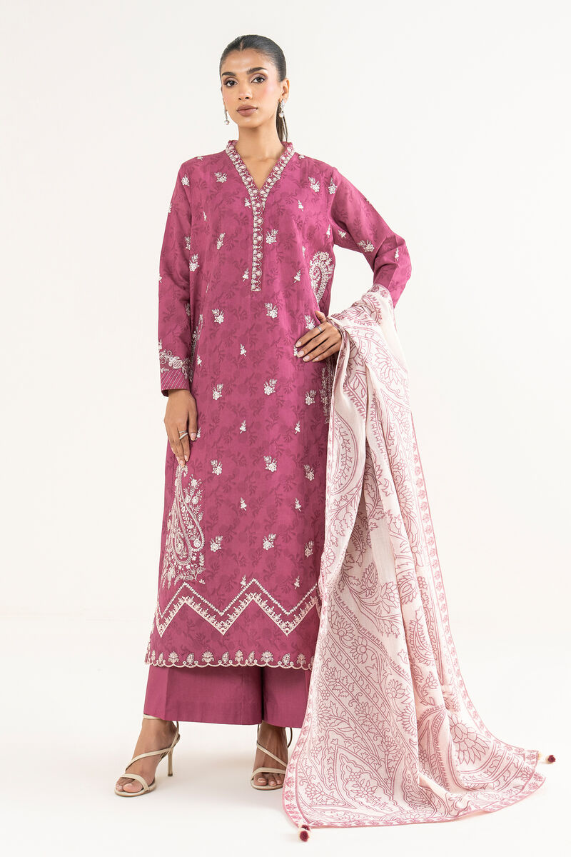 3 Piece - Embroidered Cotton Jacquard Suit