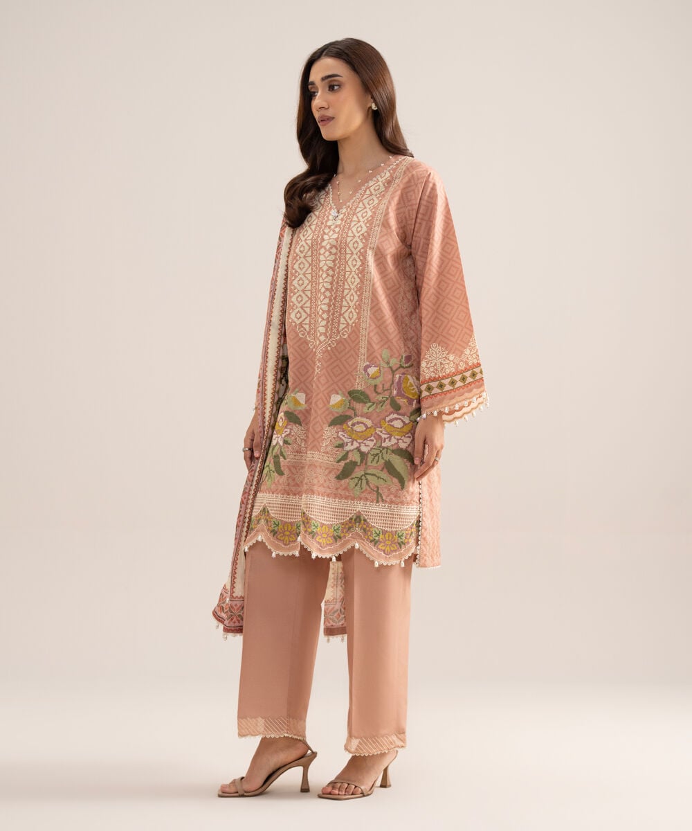 3 Piece - Embroidered Zari Cotton Suit — Sapphire view 3