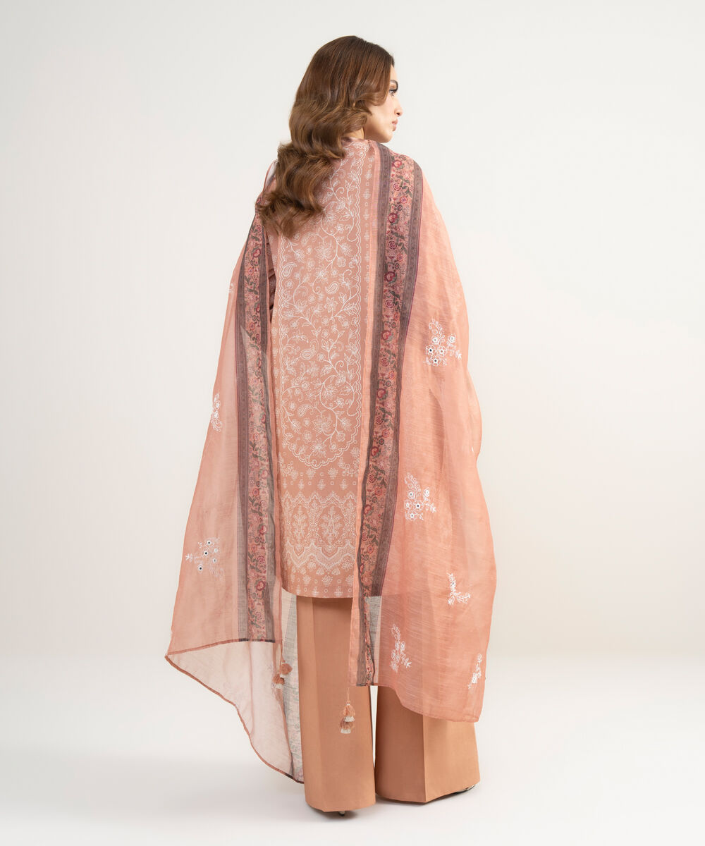 Women's Unstitched Lawn Embroidered Pink 3 Piece Suit