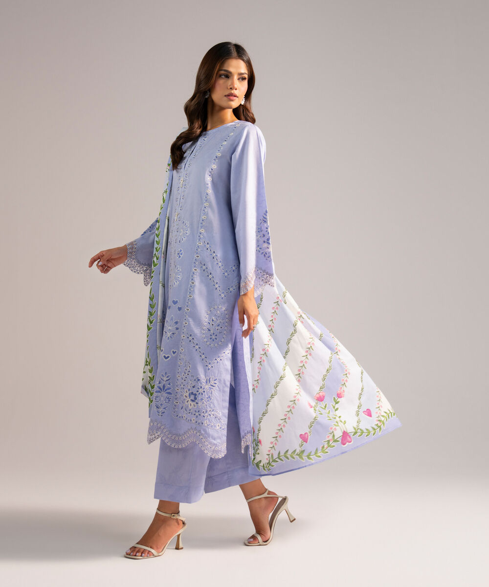Women's RTW Self Jacquard Embroidered Lilac 3 Piece Suit