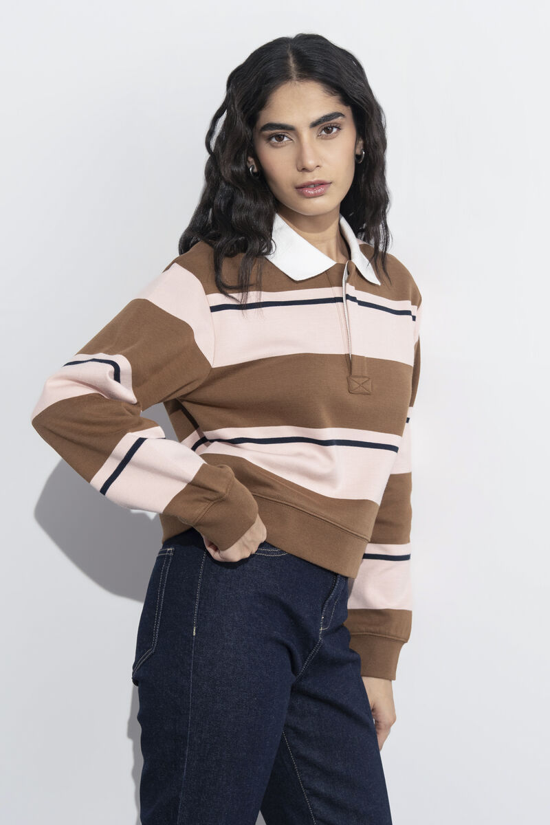 Striped Polo Neck Sweatshirt