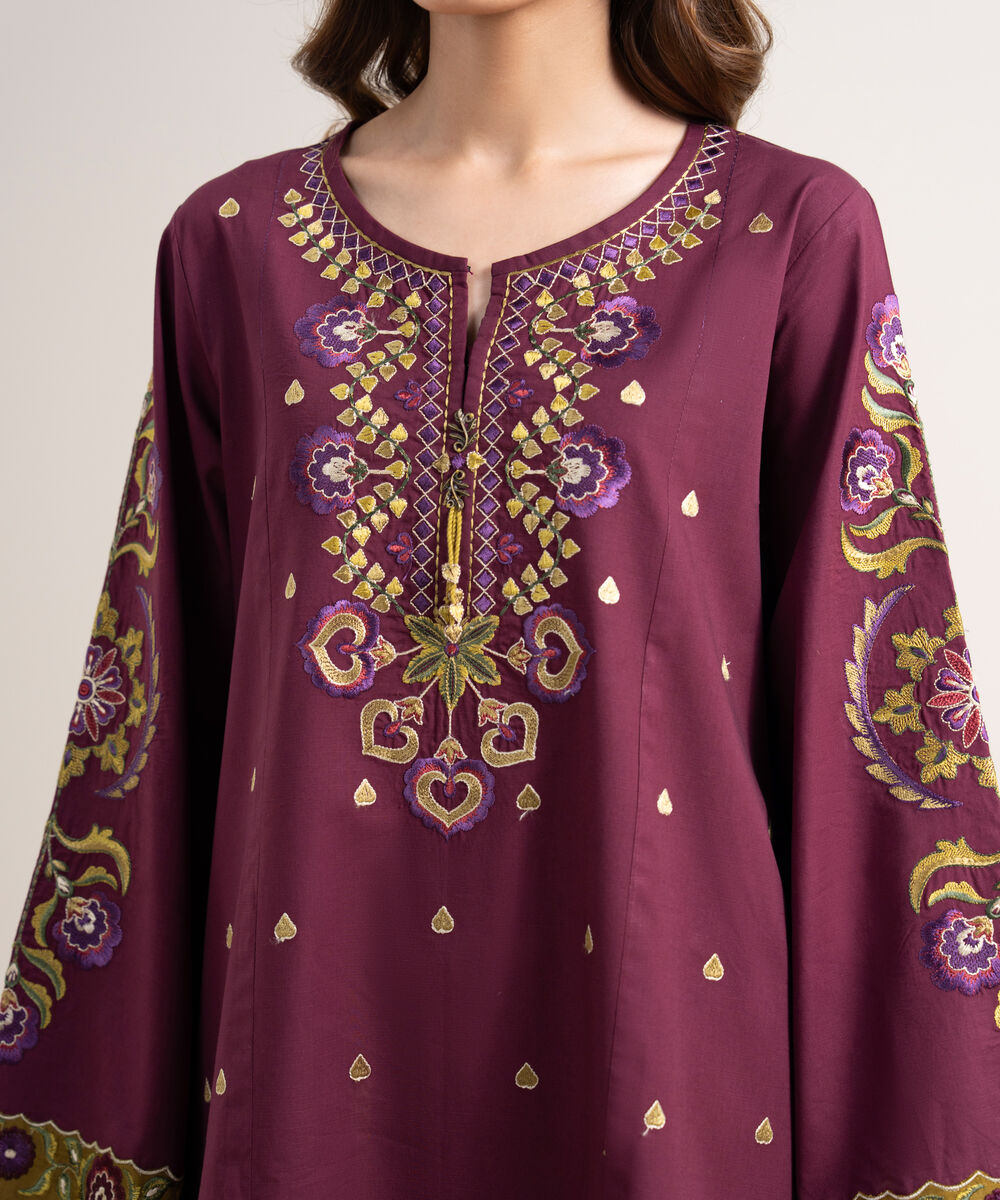 Women's Unstitched Dobby Embroidered Pink 3 Piece Suit