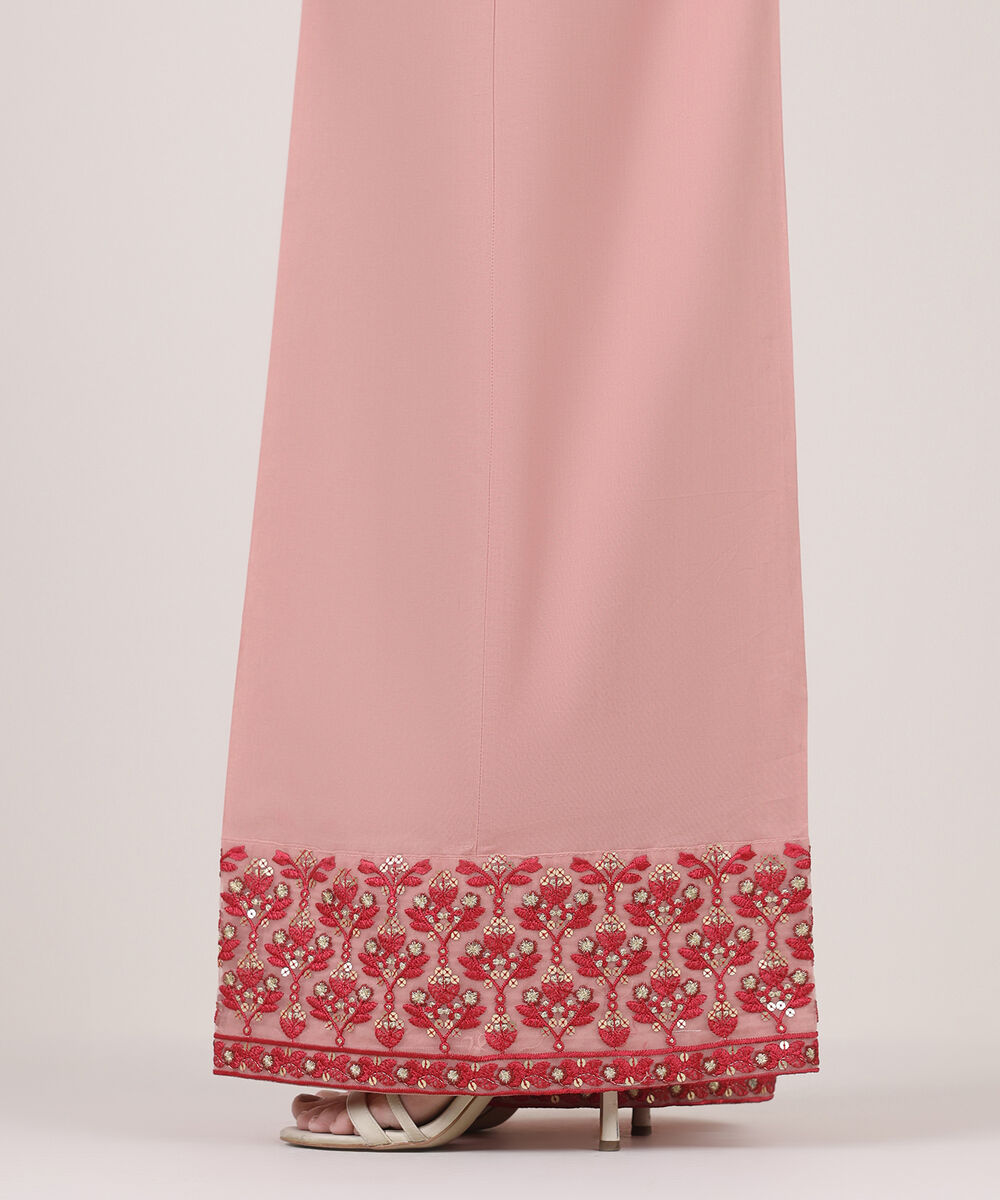 Women's RTW Cambric Pink Embroidered Flared Pants