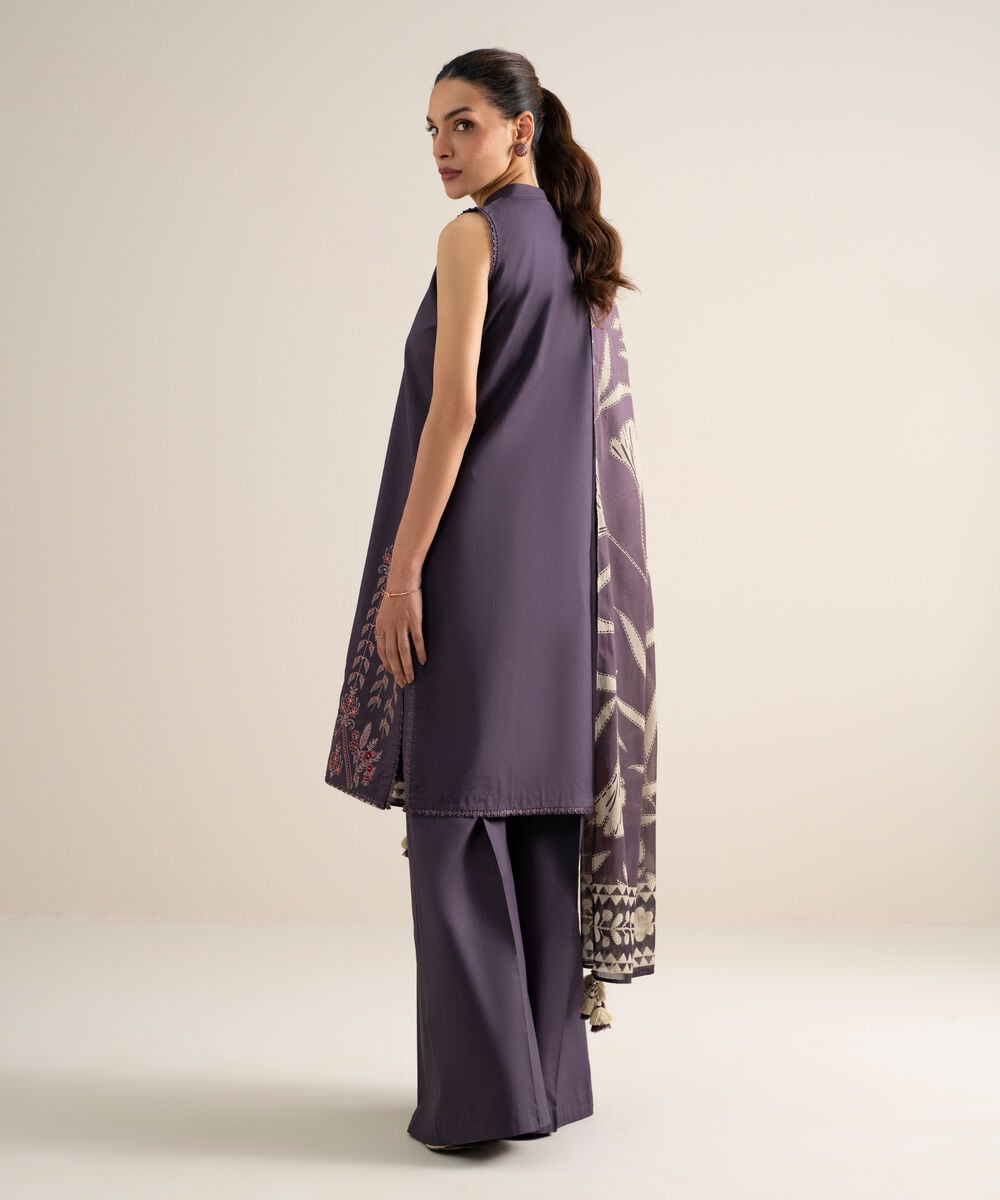 Women's Unstitched Lawn Embroidered Dull Purple  3 Piece Suit