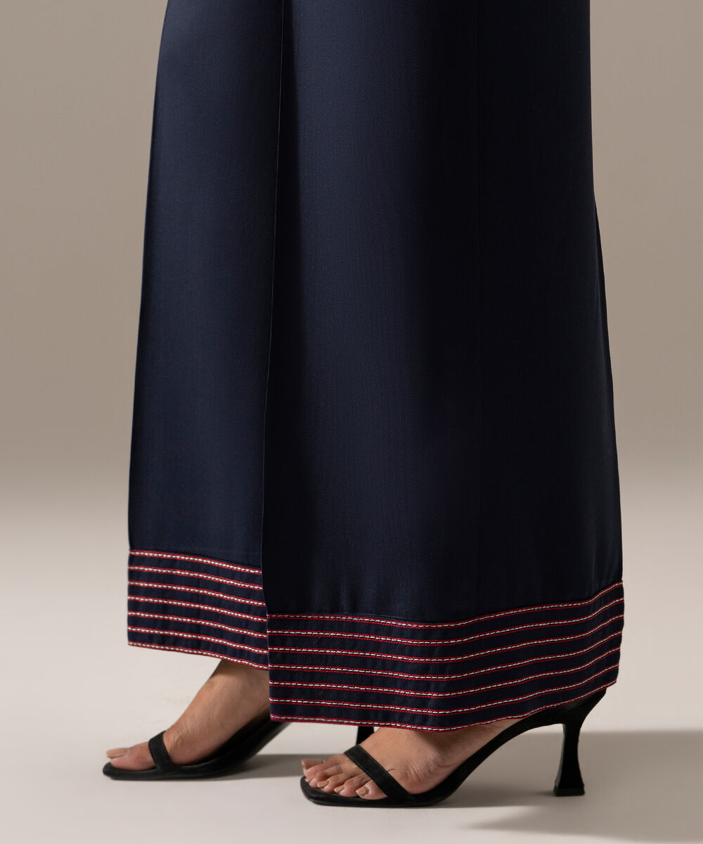 Women's RTW Bedford Solid Dark Blue Flared Pants