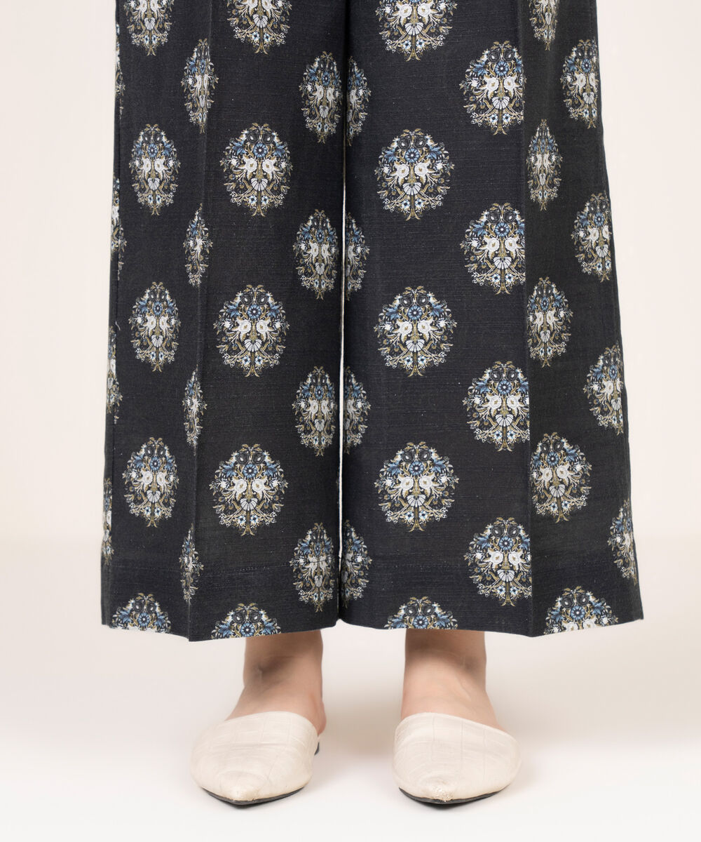 Women's RTW Khaddar Printed Black Culottes