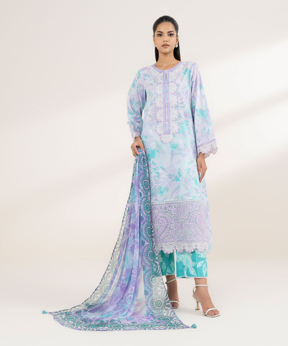 Women's RTW Lawn Purple Embroidered A-Line Shirt