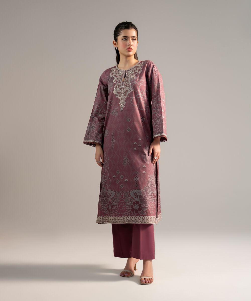 Women's RTW Lawn Embroidered Mauve  2 Piece Suit