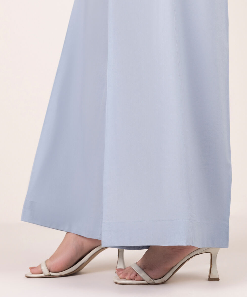 Women's RTW Cambric Solid Blue Flared Pants