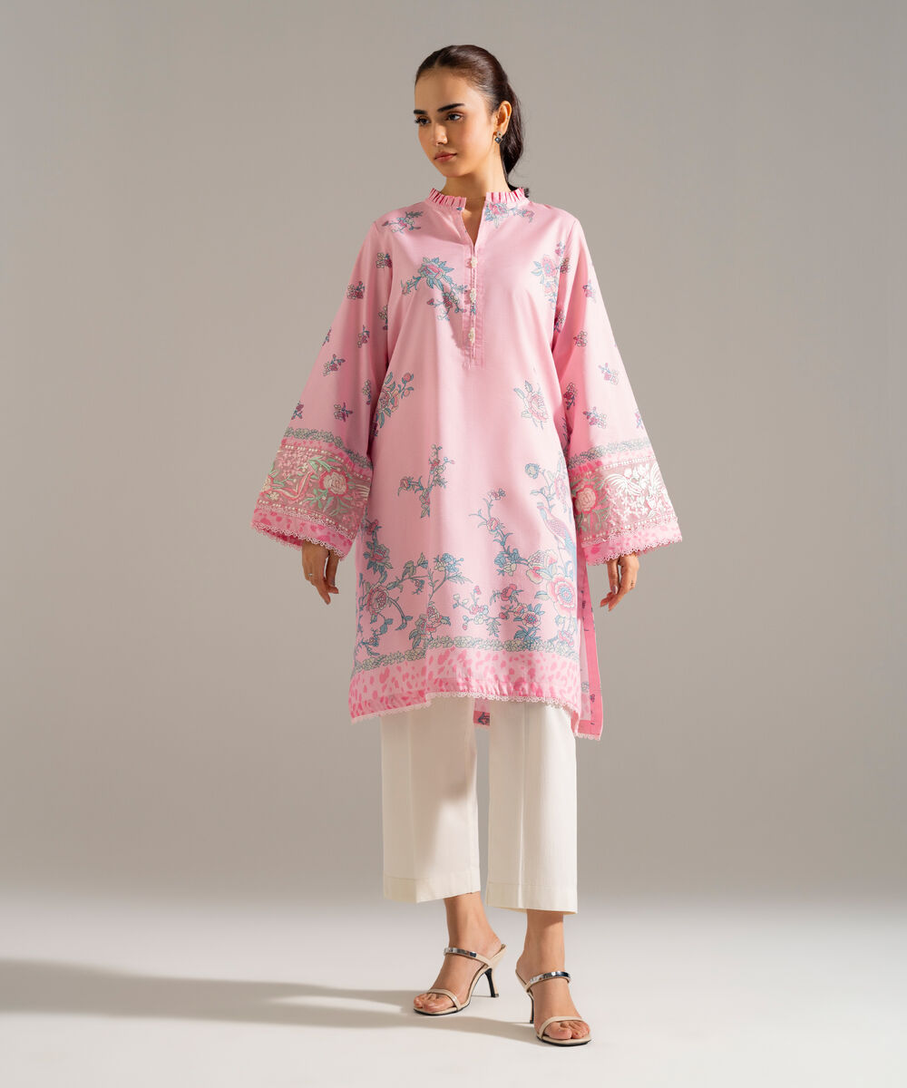 Women's RTW Zari Lawn Embroidered Pink Straight Shirt