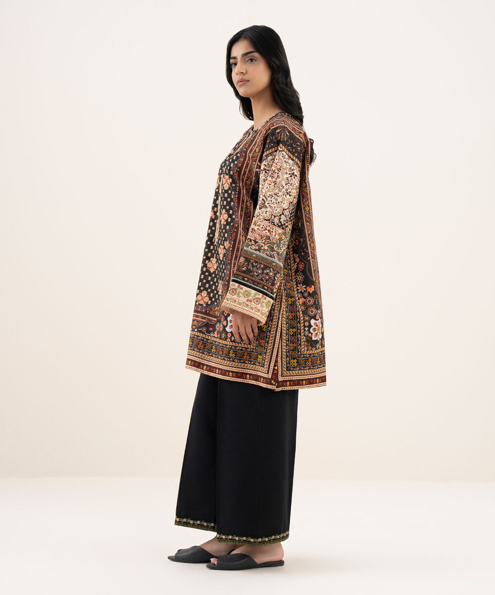 Women's RTW Light Khaddar Embroidered Straight Black Shirt
